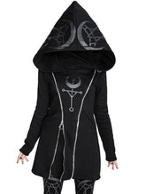 Load image into Gallery viewer, Gothic Style Dark Print Long-Sleeved Hooded Double Zipper Women&#39;S Long Sweater