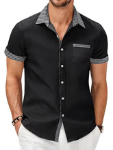 Load image into Gallery viewer, Men's summer cotton and linen houndstooth solid color short-sleeved shirt