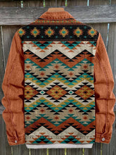 Load image into Gallery viewer, Vintage Orange Brown, Persian Print Casual Denim Jacket