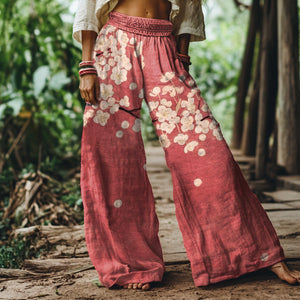 Vintage Floral Art Print Loose Pants