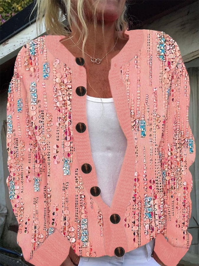 Women's Breast Cancer Awareness Sequin Print Knit Cardigan