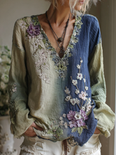 Load image into Gallery viewer, Classy Vintage Gradient Japanese Sakura Cherry Blossoms Embroidered Cotton And Linen Long Sleeve Shirt