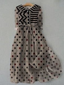 Women's Navy Printed Square Neck Lace-Up Dress