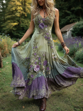 Load image into Gallery viewer, Classy Gradient Purple Lavender And Floral Embroidered Linen Maxi Dress