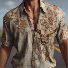 Load image into Gallery viewer, Western-style Skull And Flower Pattern Vintage-style Turned-collar Short-sleeved Shirt