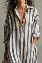 Load image into Gallery viewer, Casual Striped Shirt Bohemian Style Maxi Dress