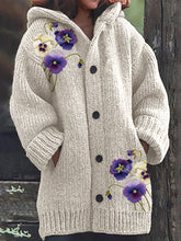 Load image into Gallery viewer, Pansy Flowers Embroidery Cozy Knit Hooded Cardigan