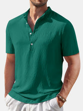 Load image into Gallery viewer, Men's Casual Solid Color Comfortable Cotton And Linen Stand Collar Short-sleeved Shirt