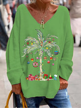 Load image into Gallery viewer, Women's Christmas Palm Tree Printed V-Neck Top