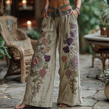 Load image into Gallery viewer, Classy Purple Lavender And Floral Embroidered Art Linen Pants