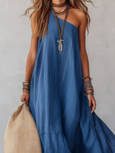 Load image into Gallery viewer, Royal Blue Striped Off-the-shoulder Flowing Long Dress