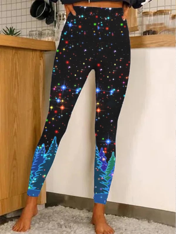 Women's Christmas Tree Glitter Print Leggings