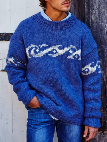 Vintage Mens Surf Jacquard Knit Sweater