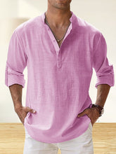Load image into Gallery viewer, Men's Cotton And Linen Stand Collar Basic Casual Long-sleeved Shirt
