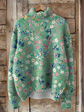 Load image into Gallery viewer, Retro Lovely Floral Art Print Knit Turtleneck Pullover Sweater