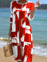 Load image into Gallery viewer, Women's Casual  Round Neck Mid Sleeve Print Cotton and Linen Dress