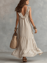 Load image into Gallery viewer, Relaxed Bohemian Ruffle-Trim Striped Maxi Dress