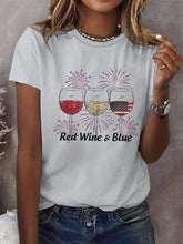 Load image into Gallery viewer, Women&#39;s Red Wine And Blue Print Casual T-Shirt