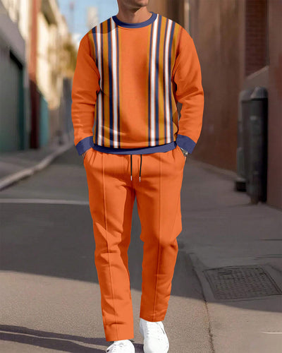 Men's Simple Colorblock Round Neck Casual Sports Set 049