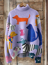 Load image into Gallery viewer, Dog Art Print Knit Turtleneck Pullover Sweater