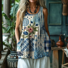 Load image into Gallery viewer, Cottage Floral Plaid Fiber Art Pattern Linen Tank Top ce00