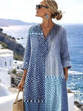 Load image into Gallery viewer, Women's Casual Cotton and Linen Geometric Pattern Printed Loose Short Sleeve Dress