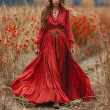 Load image into Gallery viewer, Women's Retro V-neck Floral Long-sleeve Bohemian Pastoral Style Maxi Long Dress