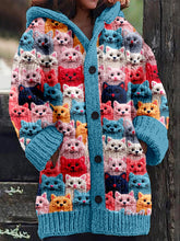 Load image into Gallery viewer, Colorful Spring Cats Pattern Cozy Hooded Cardigan