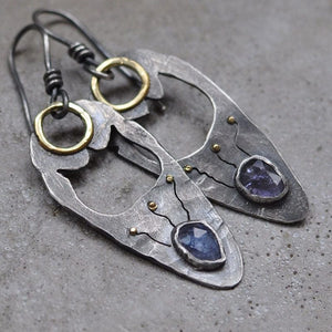 Skeleton Metal Blue Violet Crystal Earrings