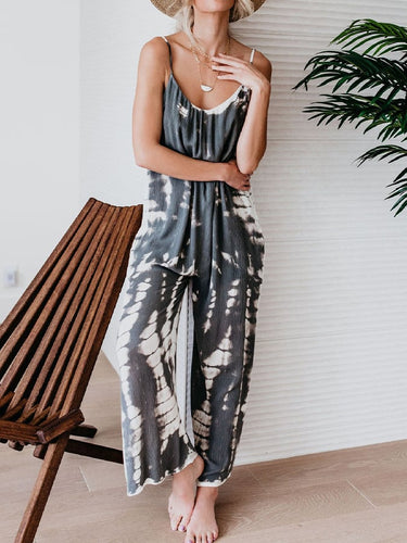 Women's Suspender Wide Leg Printed Jumpsuit