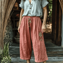 Load image into Gallery viewer, Women's Linen Bohemian Style Floral Wide-leg Trousers Pants