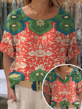 Load image into Gallery viewer, Women's Vintage Lovely Floral Art Print Front And Back Wear Short Sleeve Cotton Shirt