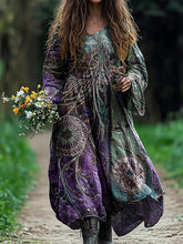 Load image into Gallery viewer, Vintage Viking Violet Tribal Pattern Comfy Maxi Dress