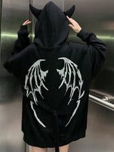 Load image into Gallery viewer, Gothic Dark Print Long Sleeve Hooded Print Jacket