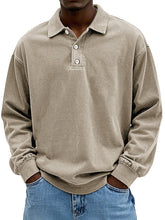 Load image into Gallery viewer, Men's Fashion Retro Washed Distressed Cotton Lapel Long Sleeve Polo Shirt