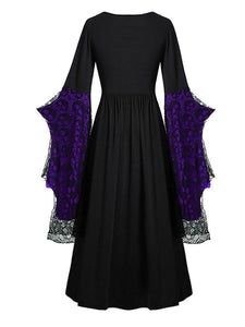 Halloween Skull Lace Tie Irregular Dress