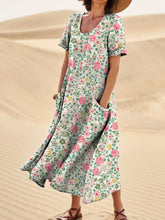 Load image into Gallery viewer, Women's Vintage Floral Flowers Texture Linen Pocket Dress