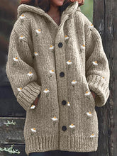 Load image into Gallery viewer, Cottage Daisy Embroidery Pattern Cozy Knit Hooded Cardigan