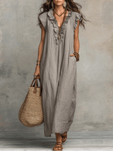 Load image into Gallery viewer, Bohemian Sleeveless Ruffle V-Neck Flowy Maxi Dress