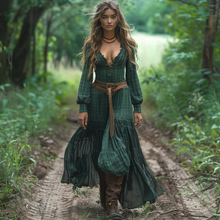 Load image into Gallery viewer, Women's Vintage V-neck Bohemian Pastoral Style Long-sleeve Maxi Long Dress