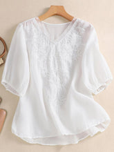 Load image into Gallery viewer, Mesh Embroidery V-Neck Loose Casual Shirt