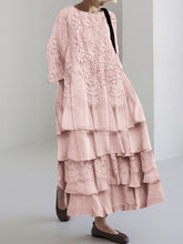 Load image into Gallery viewer, Vintage Floral Lace Ruffle Flowy Linen Blend Maxi Dress