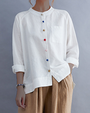 Load image into Gallery viewer, Vintage Cotton and Linen Chic Long-sleeved Button-down Loose Shirt