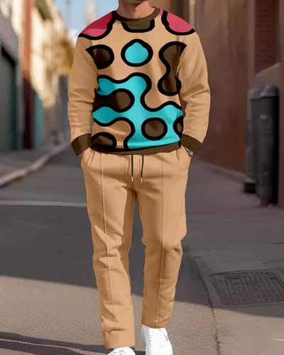 Men's Yellow Round Neck Casual Sports Set 064