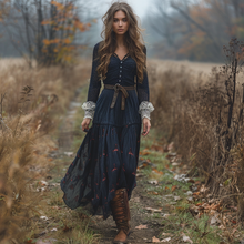 Load image into Gallery viewer, Women's Vintage V-neck Linen Long-sleeve Maxi Long Dress