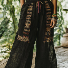 Load image into Gallery viewer, Bohemian Holiday Style Retro Linen Floral Ethnic Totem Print Casual Pants