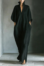 Load image into Gallery viewer, Women's Black Cotton Blend Fabric Oversized Kimono-Sleeve Maxi Dress With Pockets