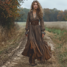 Load image into Gallery viewer, Women's Vintage V-neck Bohemian Pastoral Style Long-sleeved Maxi Long Dress