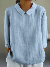 Load image into Gallery viewer, Women&#39;s Solid Color Casual Cotton And Linen 3/4 Sleeve Shirt