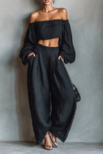Load image into Gallery viewer, Women's Minimalist Linen Blend Strapless Long-sleeved Blouse And Wide-leg Pants Set
